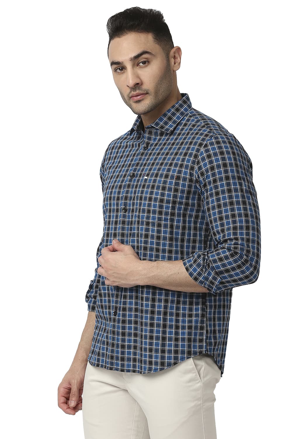 BASICS SLIM FIT COTTON CHECKS SHIRT