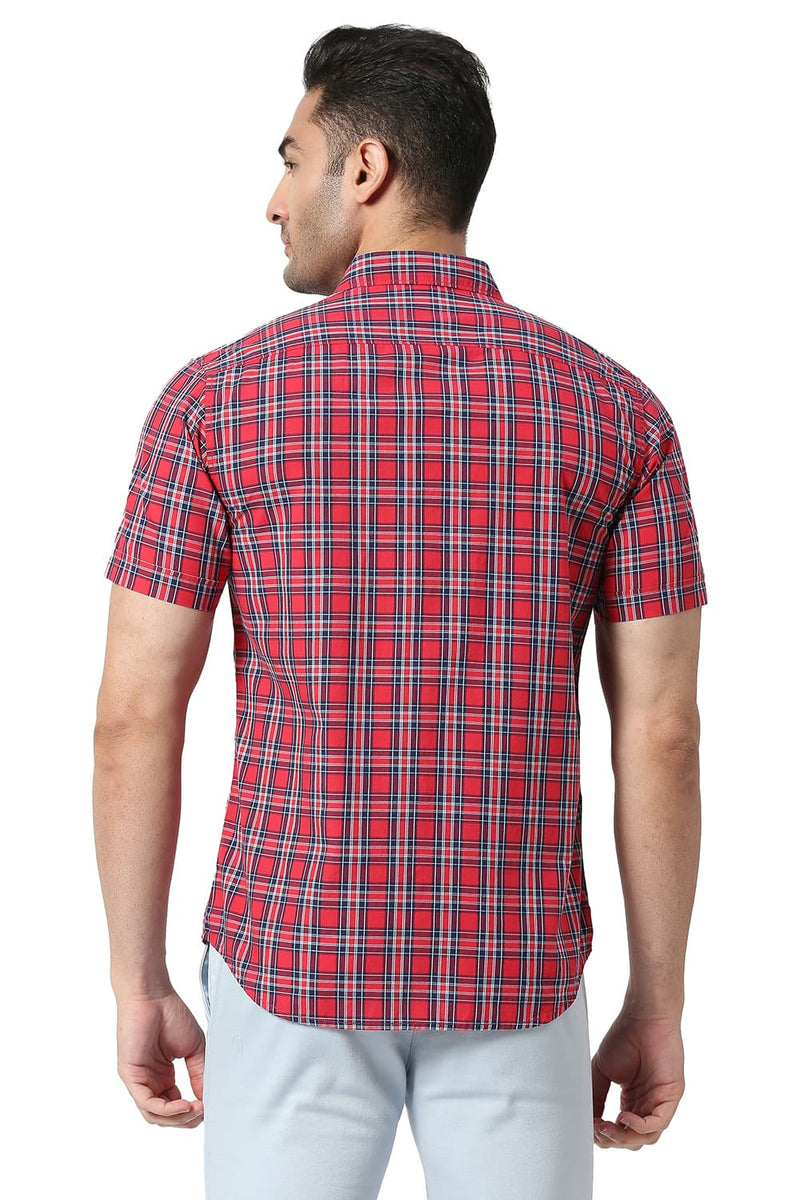 BASICS SLIM FIT COTTON CHECKS HALFSLEEVES SHIRT