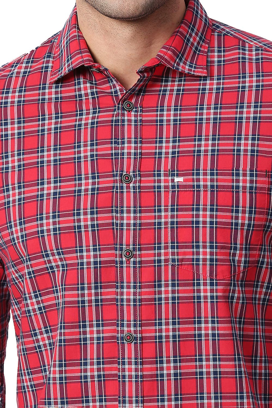 BASICS SLIM FIT CRANBERRY RED COTTON CHECKS SHIRT