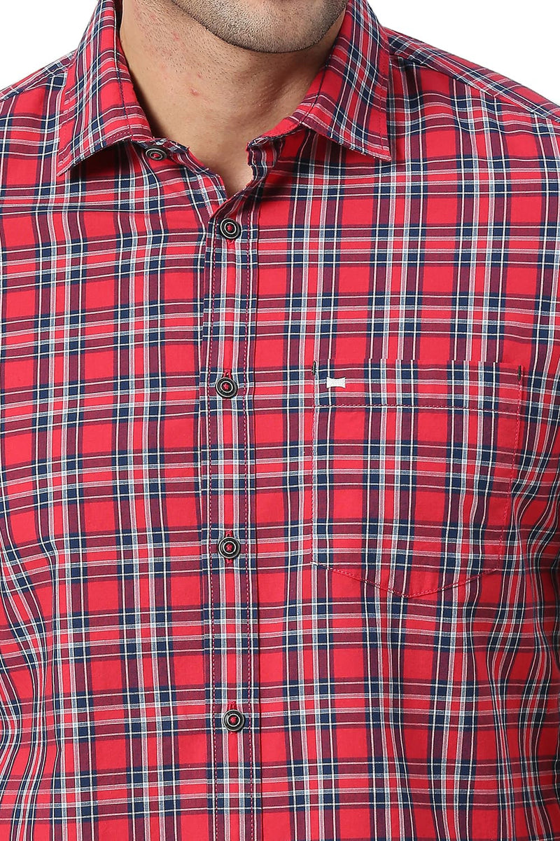 BASICS SLIM FIT COTTON CHECKS HALFSLEEVES SHIRT