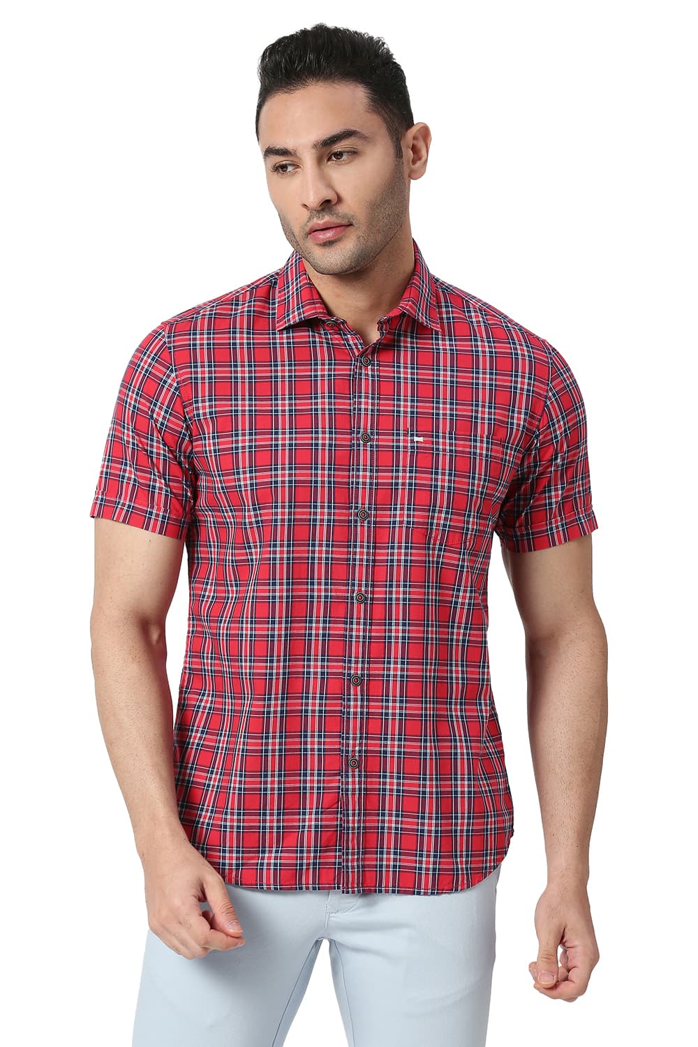 BASICS SLIM FIT COTTON CHECKS SHIRT