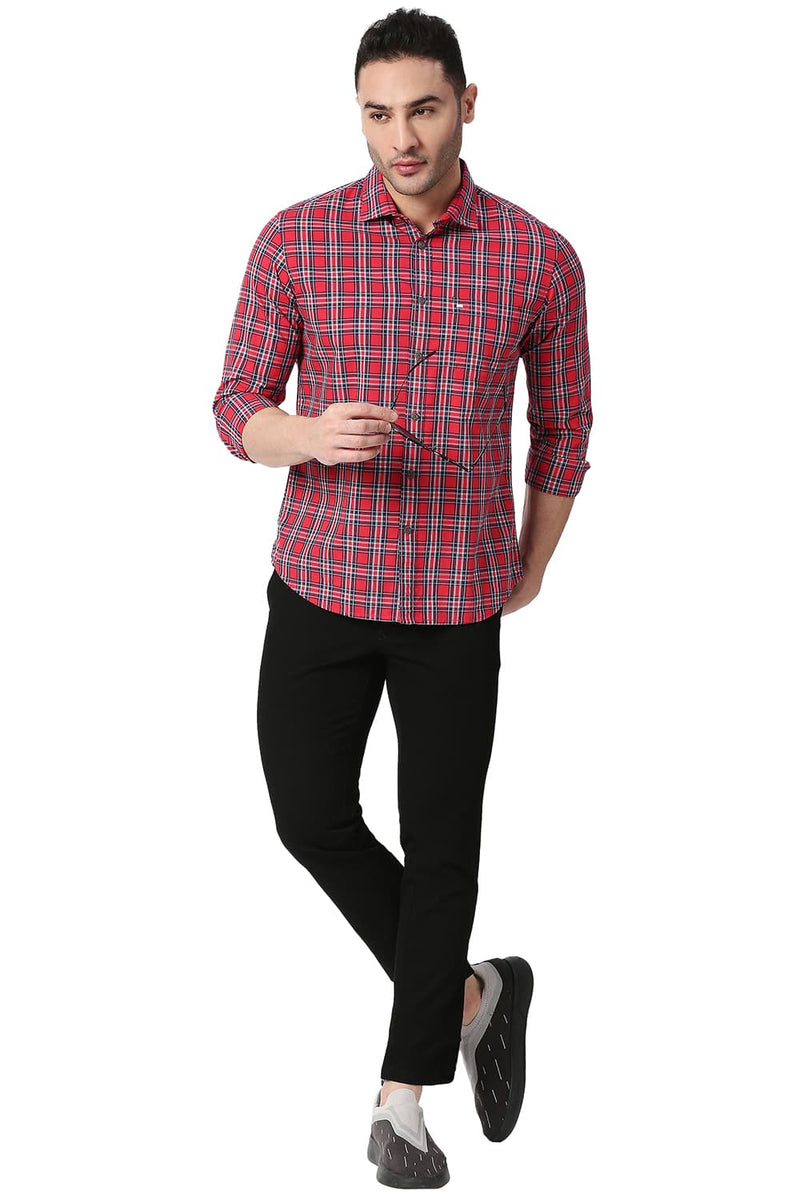 BASICS SLIM FIT COTTON CHECKS SHIRT