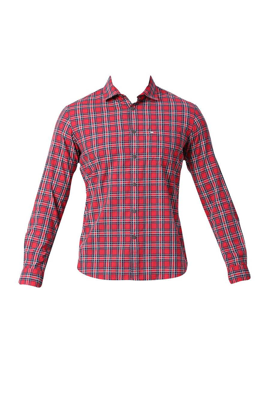 BASICS SLIM FIT CRANBERRY RED COTTON CHECKS SHIRT