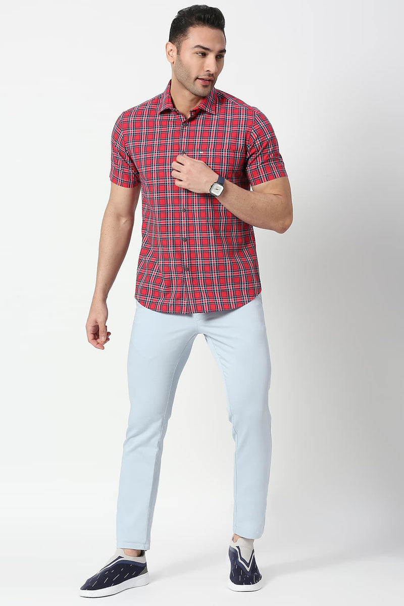 Slim Fit Cotton Checks Halfsleeves Shirt