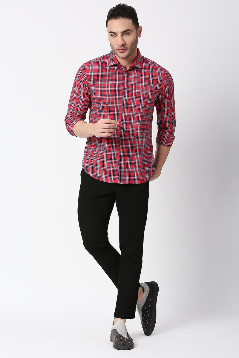 Slim Fit Cotton Checks Shirt