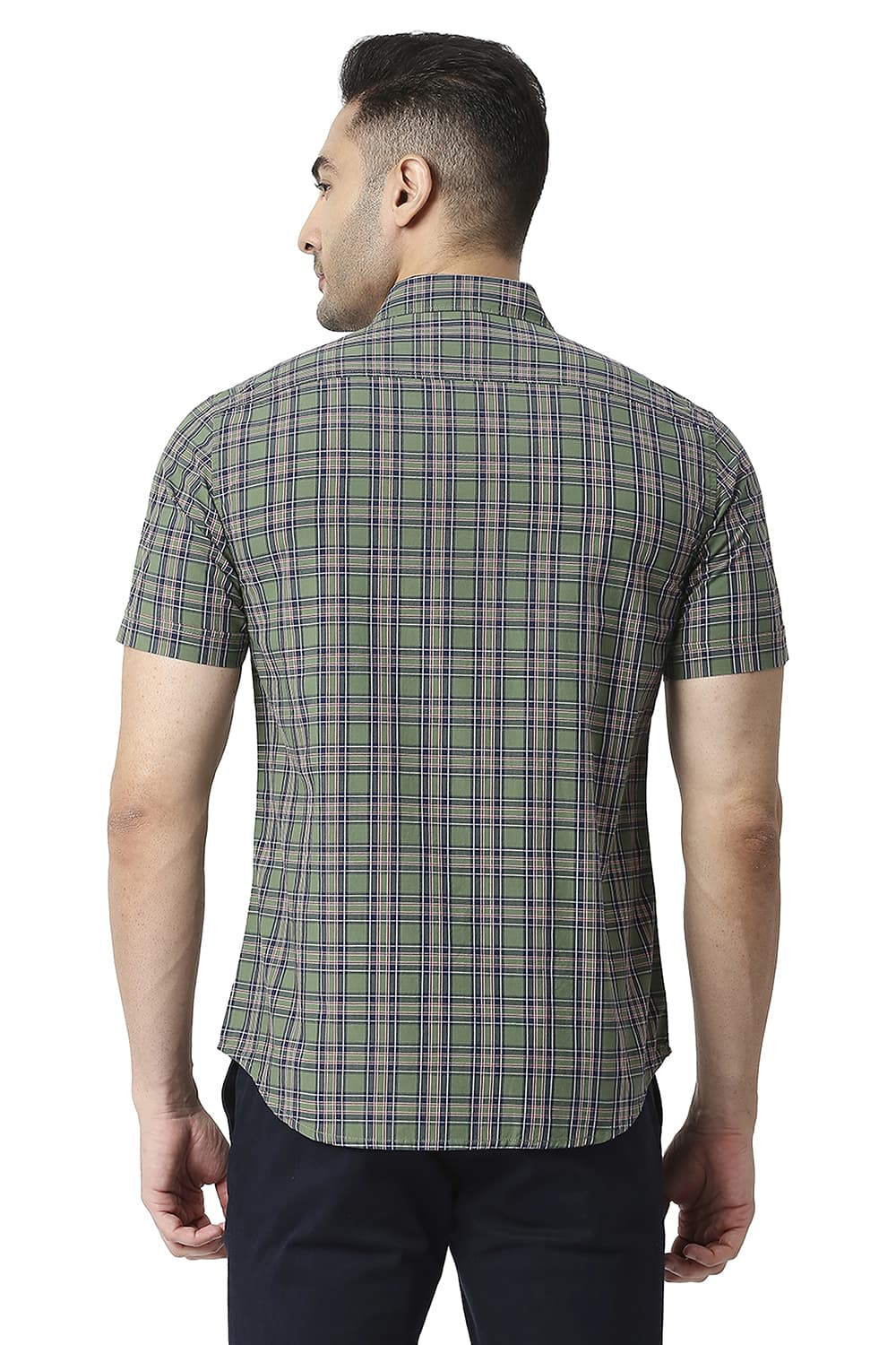 BASICS SLIM FIT COTTON CHECKS HALFSLEEVES SHIRT