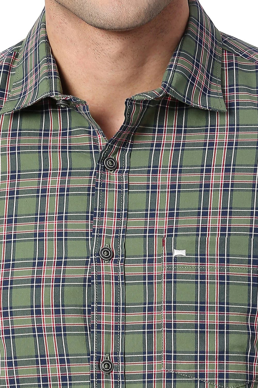 BASICS SLIM FIT VINEYARD GREEN COTTON CHECKS SHIRT