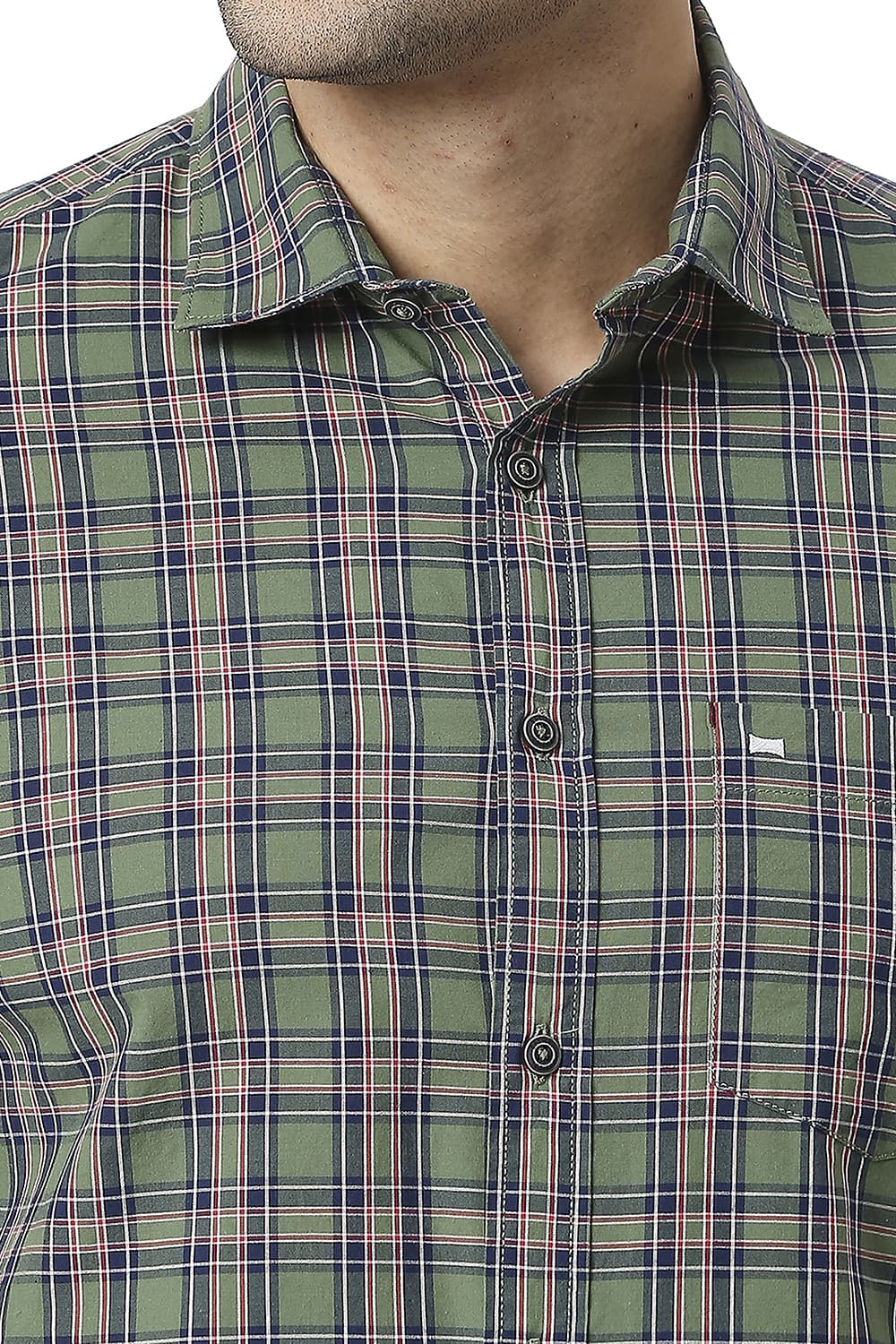 BASICS SLIM FIT COTTON CHECKS HALFSLEEVES SHIRT