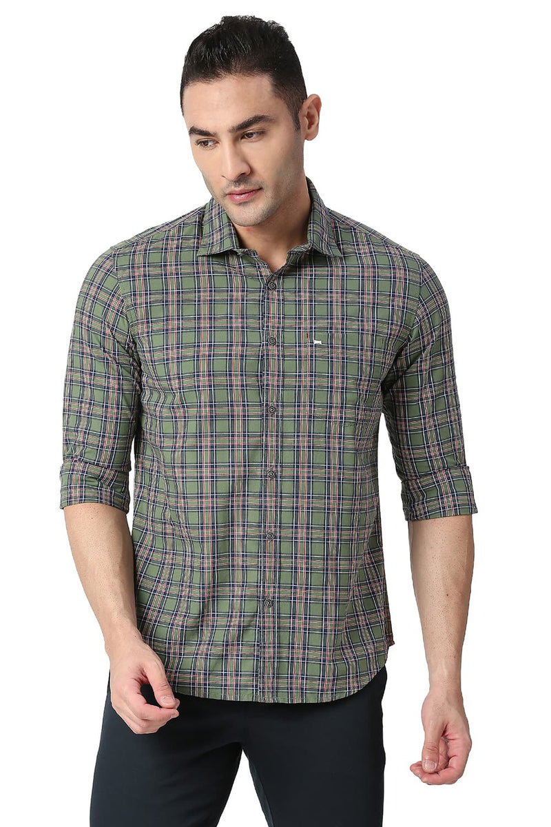 BASICS SLIM FIT COTTON CHECKS SHIRT