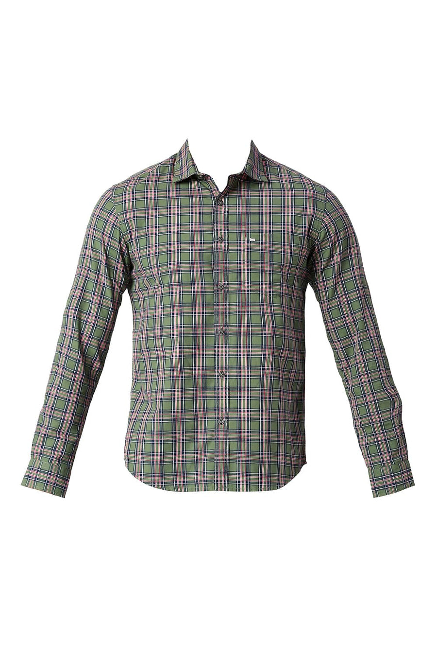 BASICS SLIM FIT VINEYARD GREEN COTTON CHECKS SHIRT