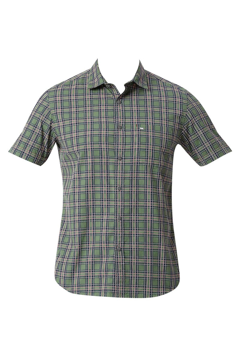 BASICS SLIM FIT COTTON CHECKS HALFSLEEVES SHIRT