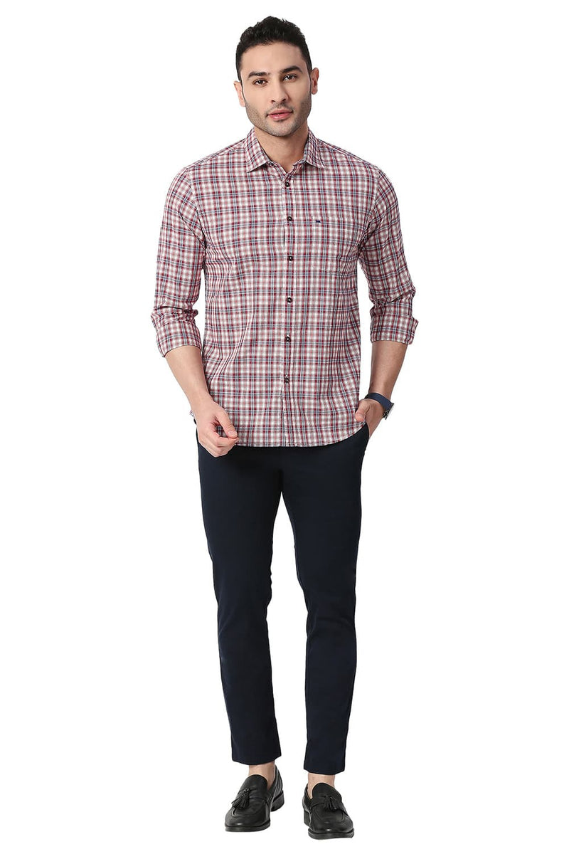 BASICS SLIM FIT COTTON CHECKS SHIRT