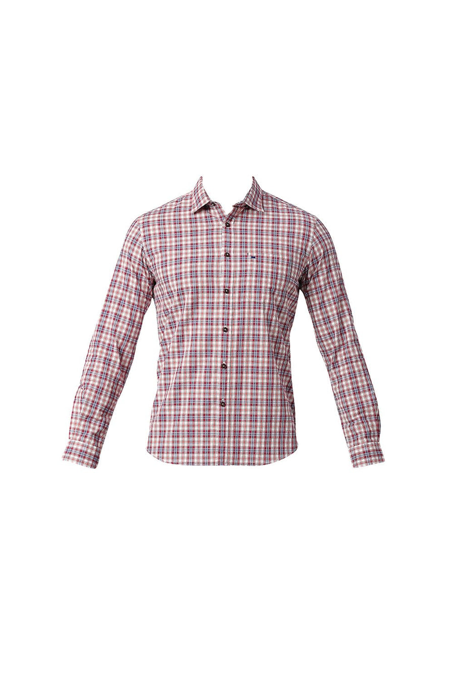 BASICS SLIM FIT TANGO RED COTTON CHECKS SHIRT
