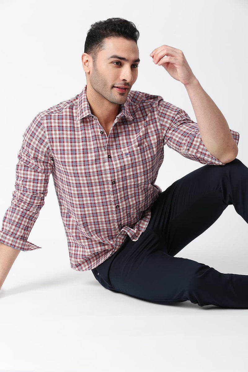 Slim Fit Cotton Checks Shirt