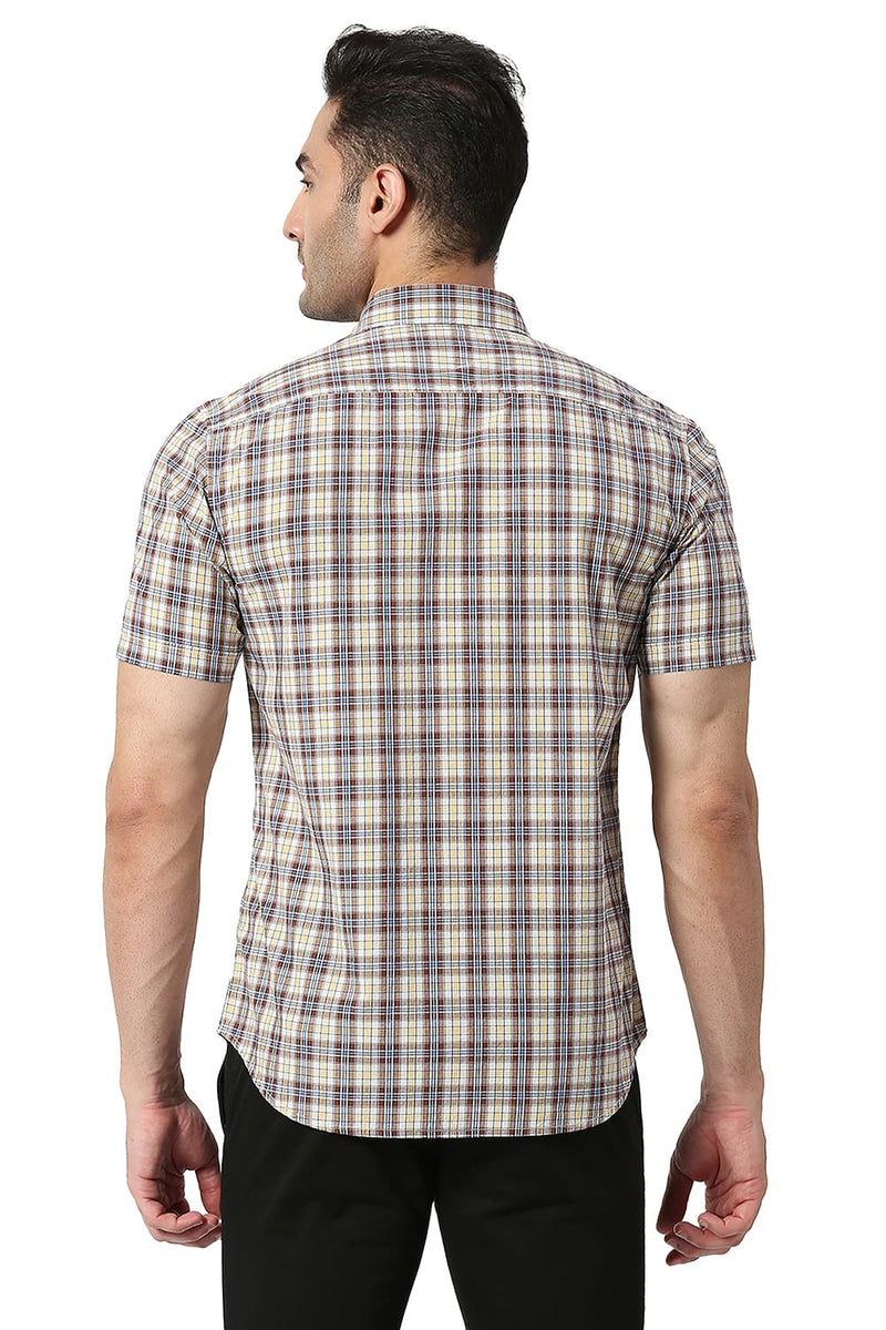 BASICS SLIM FIT COTTON CHECKS HALFSLEEVES SHIRT