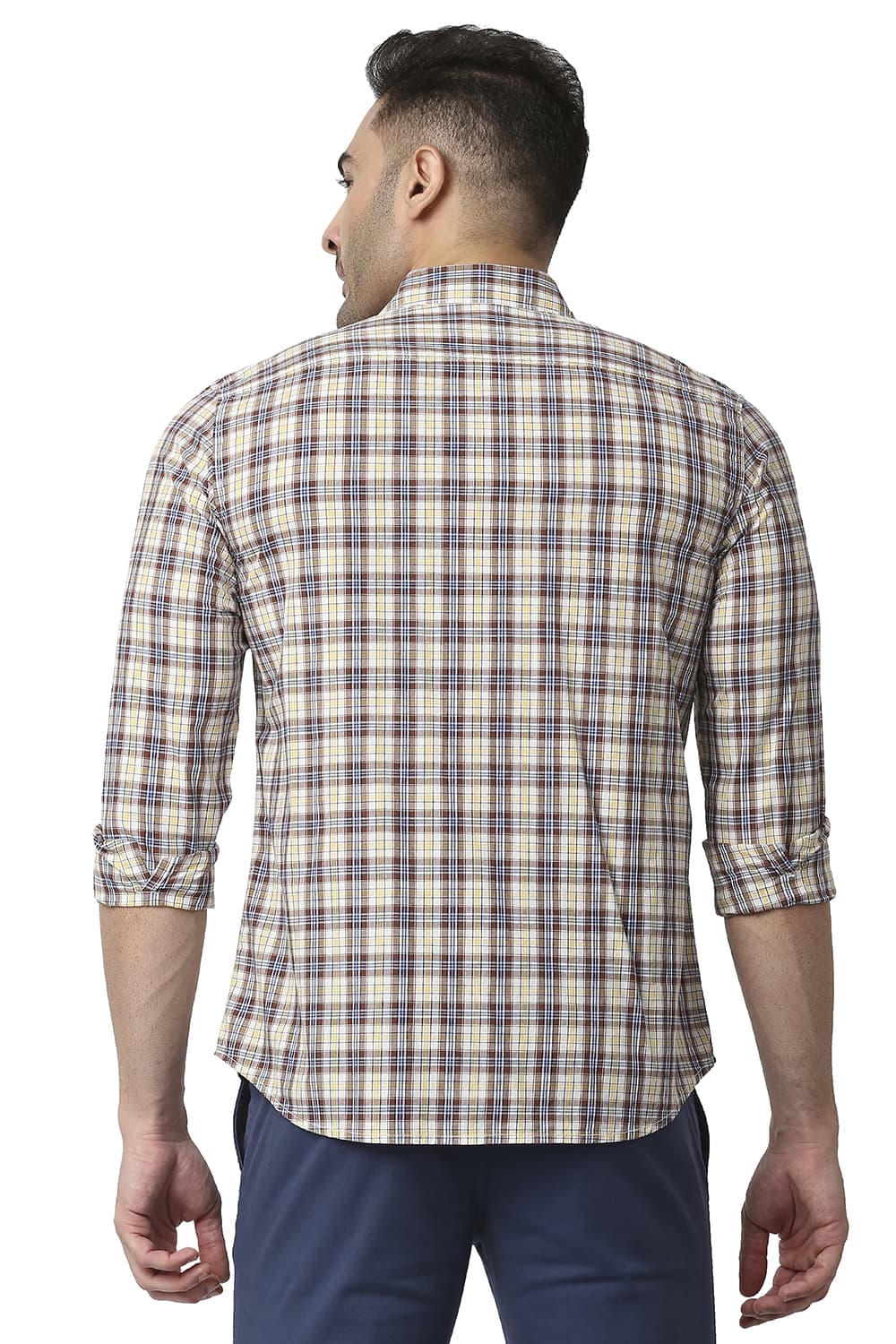 BASICS SLIM FIT COTTON CHECKS SHIRT