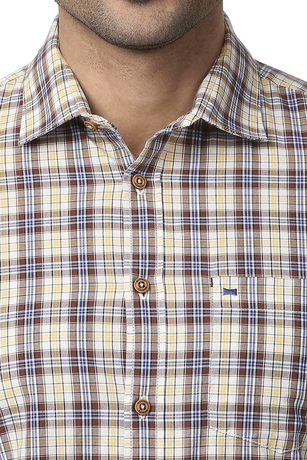 BASICS SLIM FIT COTTON CHECKS SHIRT