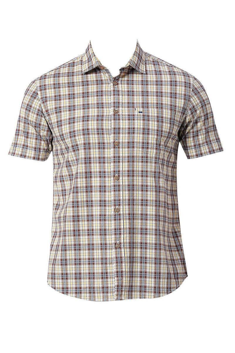 BASICS SLIM FIT COTTON CHECKS HALFSLEEVES SHIRT