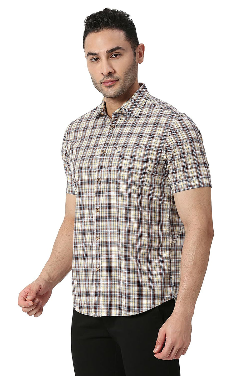 BASICS SLIM FIT COTTON CHECKS HALFSLEEVES SHIRT