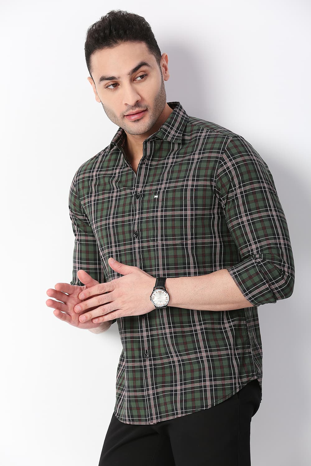 Slim Fit Cotton Checks Shirt