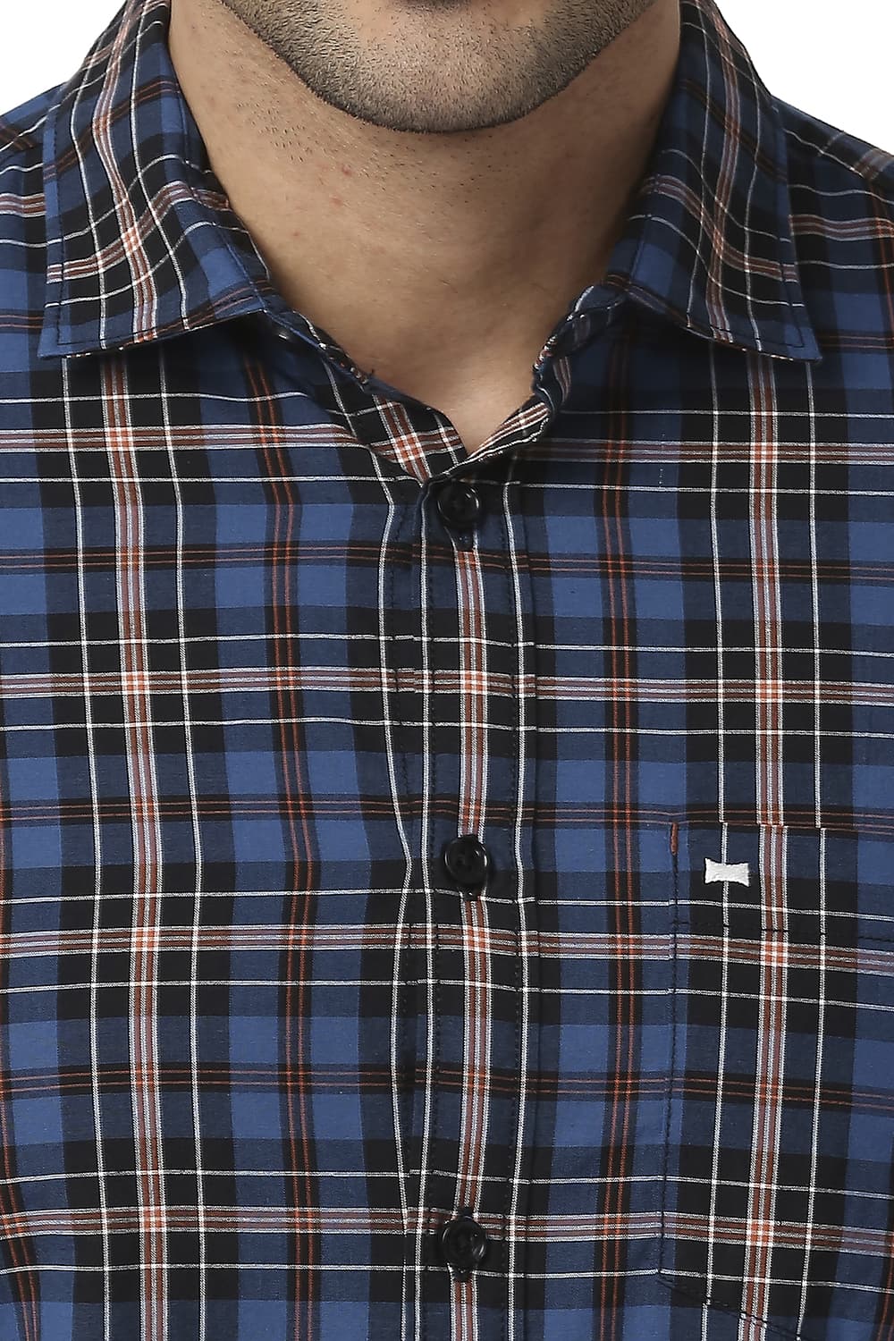 BASICS SLIM FIT COTTON CHECKS SHIRT