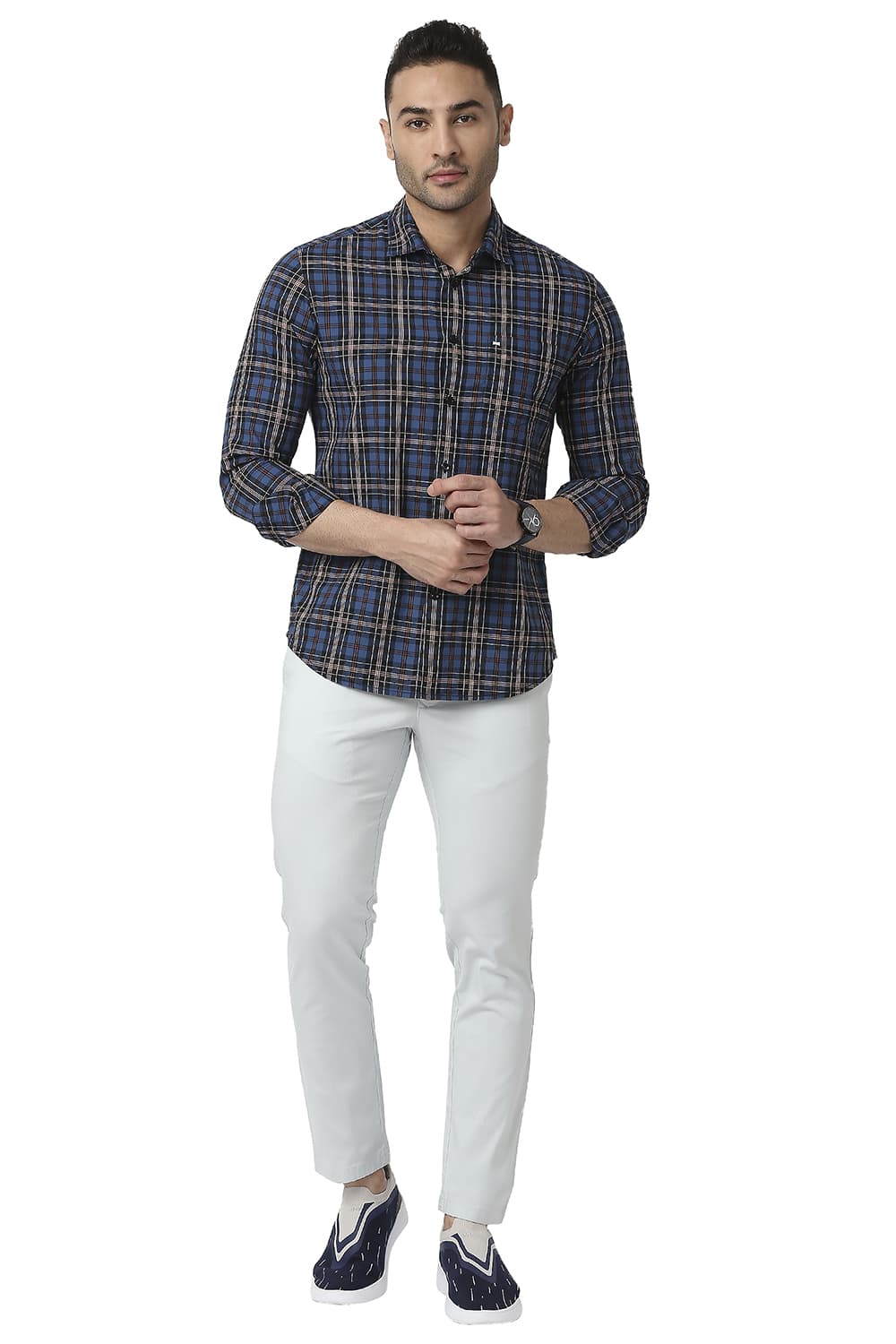 BASICS SLIM FIT COTTON CHECKS SHIRT