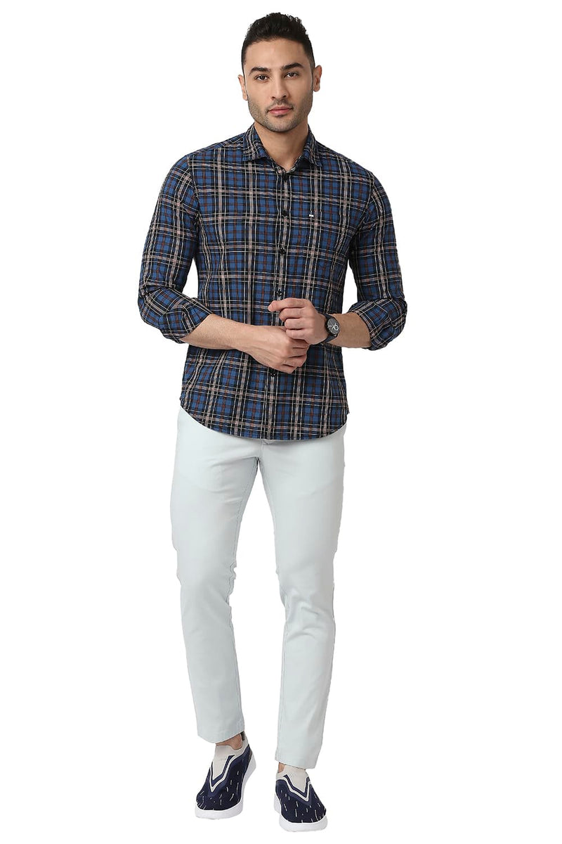 BASICS SLIM FIT COTTON CHECKS SHIRT