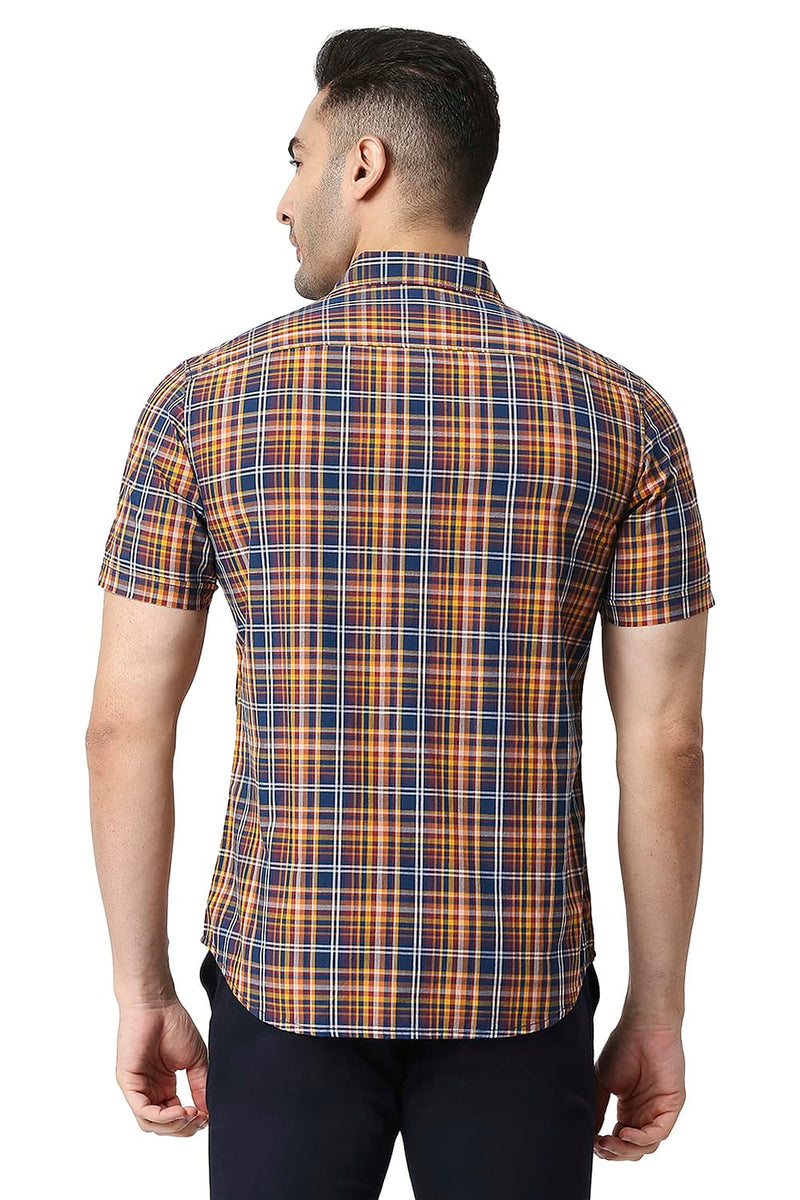 BASICS SLIM FIT COTTON CHECKS HALFSLEEVES SHIRT