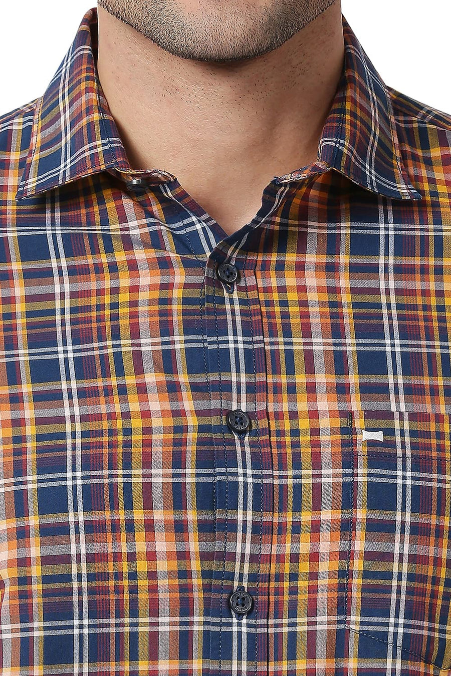 BASICS SLIM FIT DARK ORANGE COTTON CHECKS SHIRT