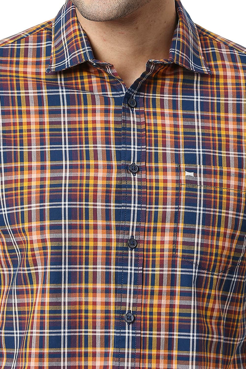 BASICS SLIM FIT COTTON CHECKS HALFSLEEVES SHIRT