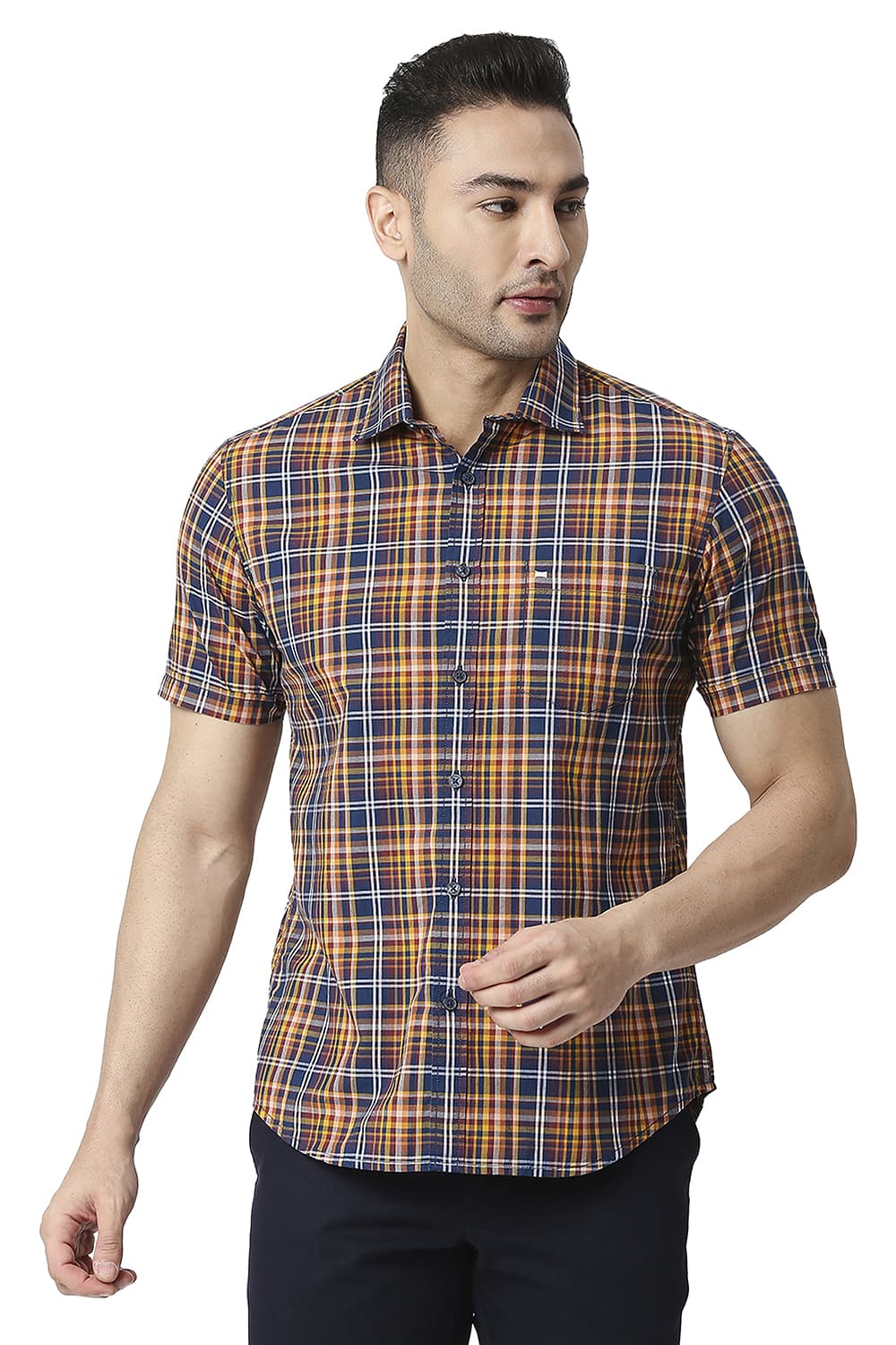 BASICS SLIM FIT COTTON CHECKS SHIRT