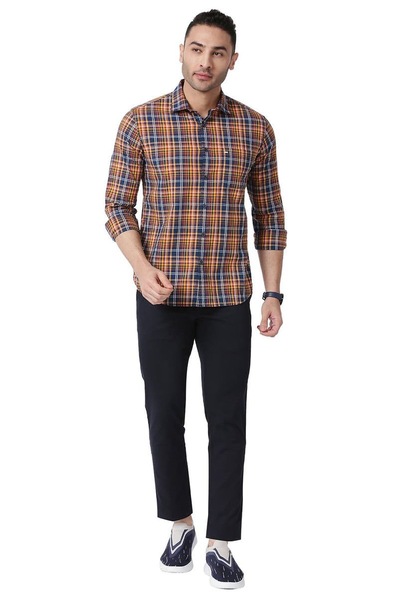 BASICS SLIM FIT COTTON CHECKS SHIRT