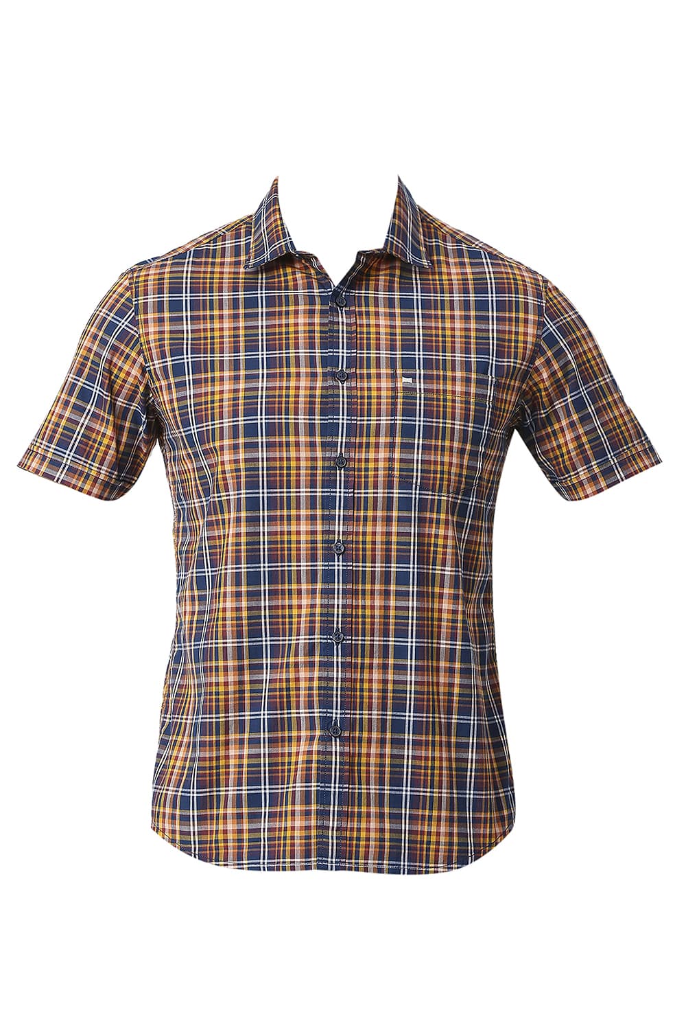 BASICS SLIM FIT COTTON CHECKS HALFSLEEVES SHIRT