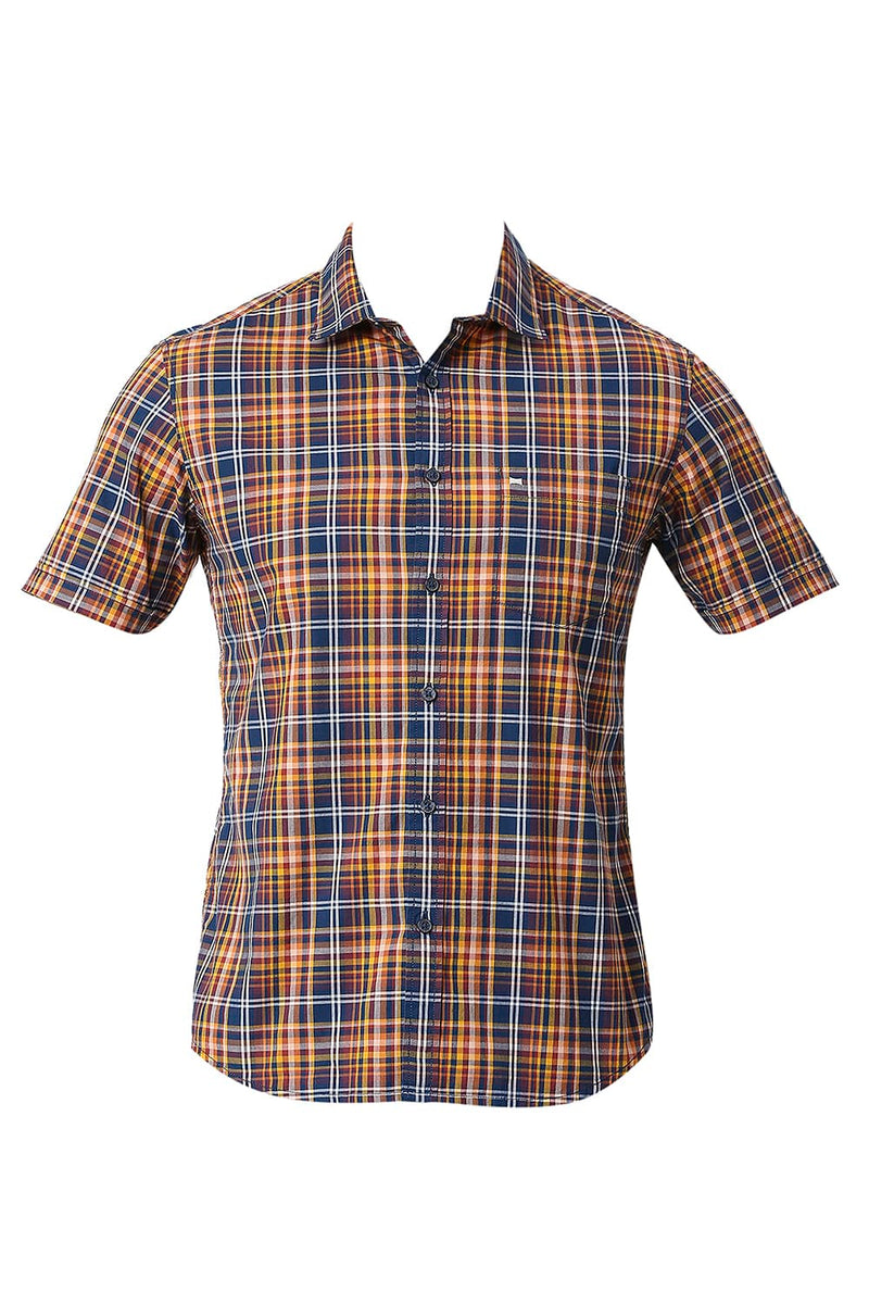 BASICS SLIM FIT COTTON CHECKS HALFSLEEVES SHIRT