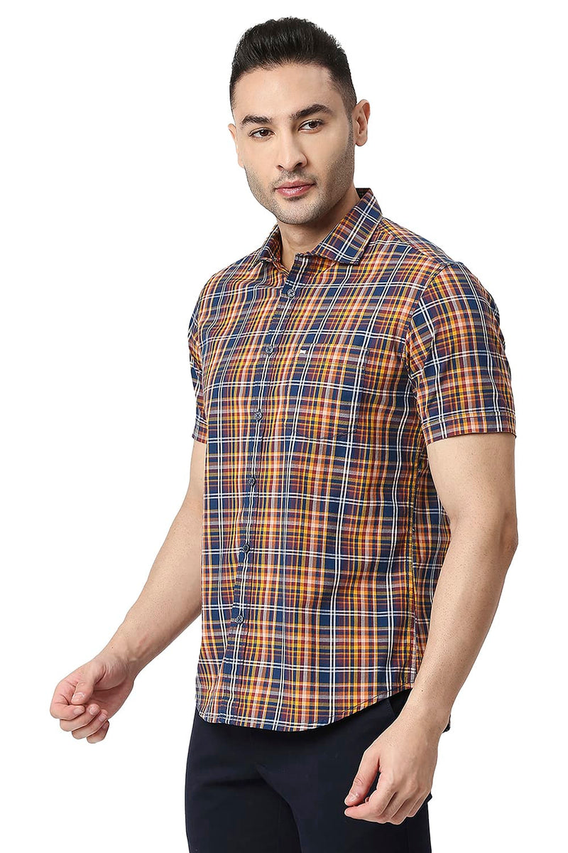 BASICS SLIM FIT COTTON CHECKS HALFSLEEVES SHIRT