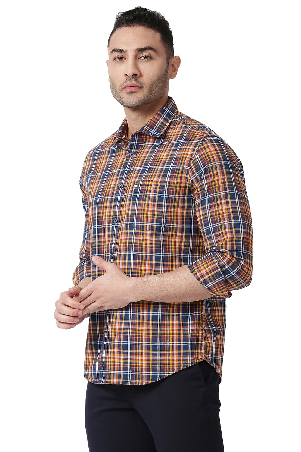 BASICS SLIM FIT COTTON CHECKS SHIRT