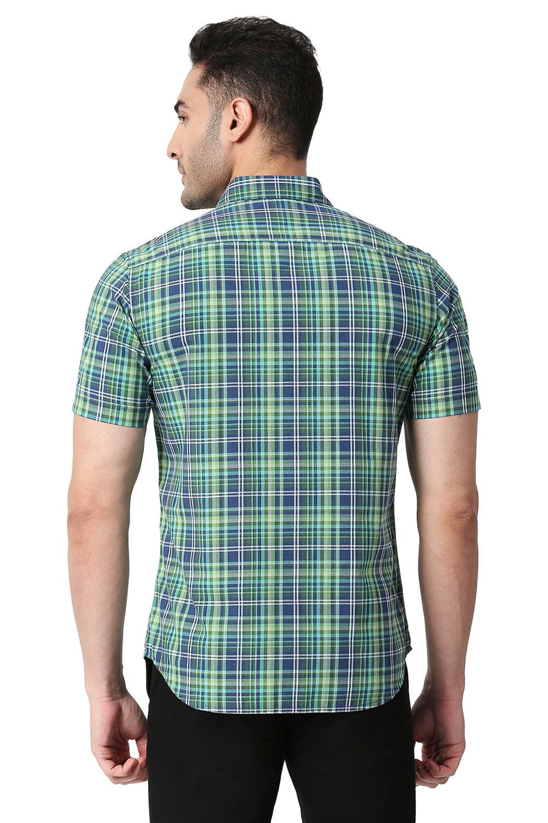 BASICS SLIM FIT COTTON CHECKS HALFSLEEVES SHIRT