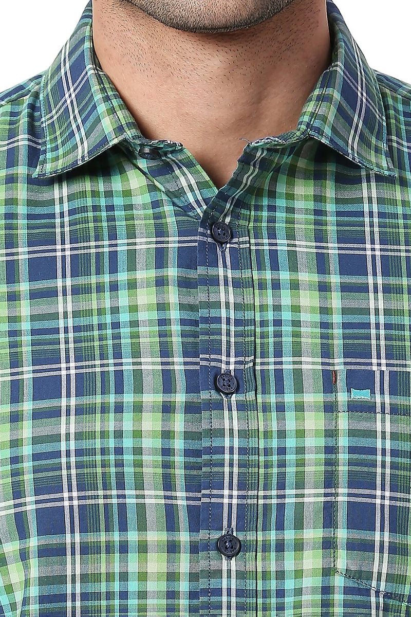 BASICS SLIM FIT COTTON CHECKS HALFSLEEVES SHIRT