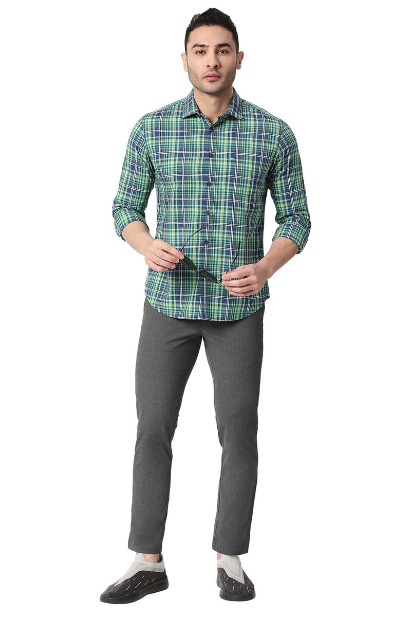 BASICS SLIM FIT COTTON CHECKS SHIRT