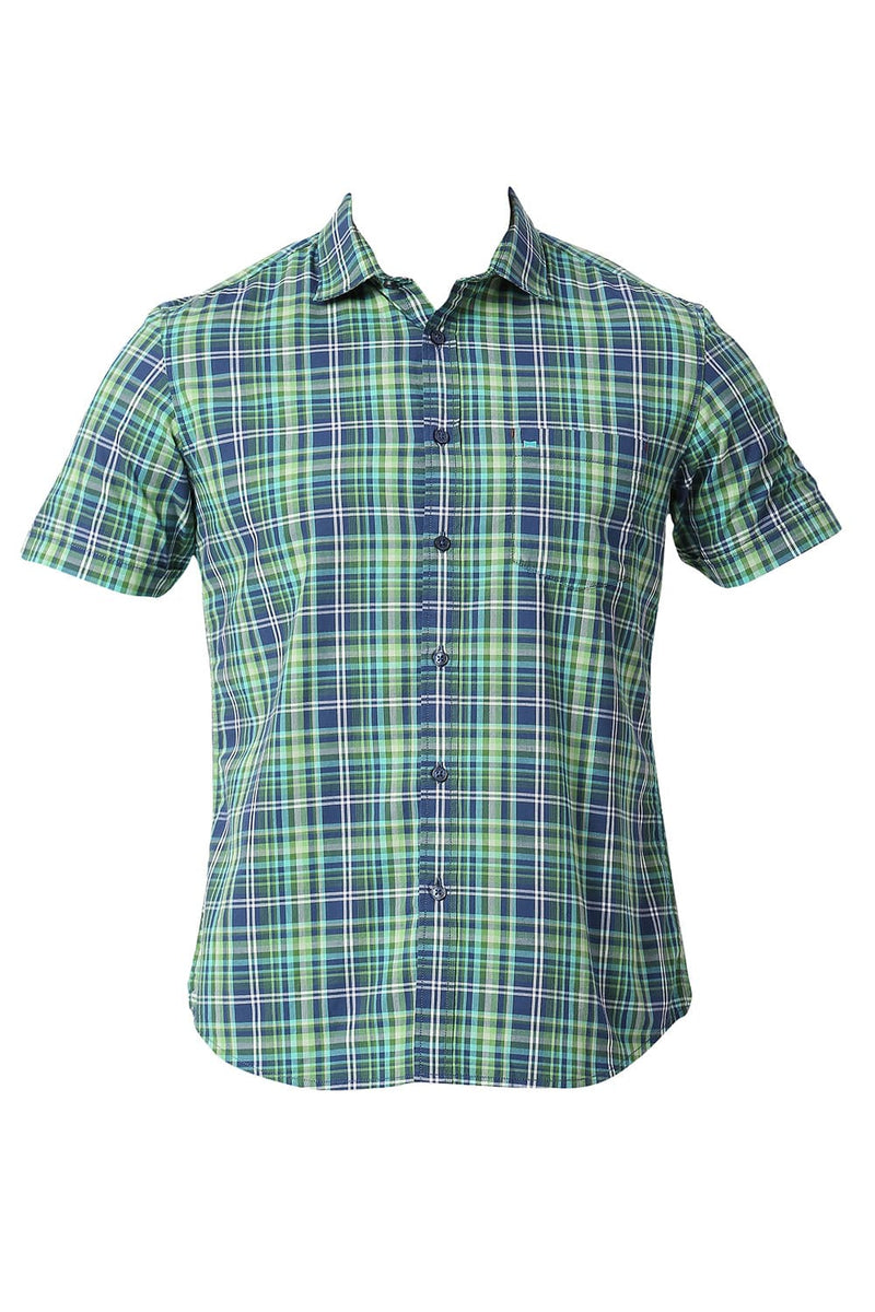 BASICS SLIM FIT COTTON CHECKS HALFSLEEVES SHIRT