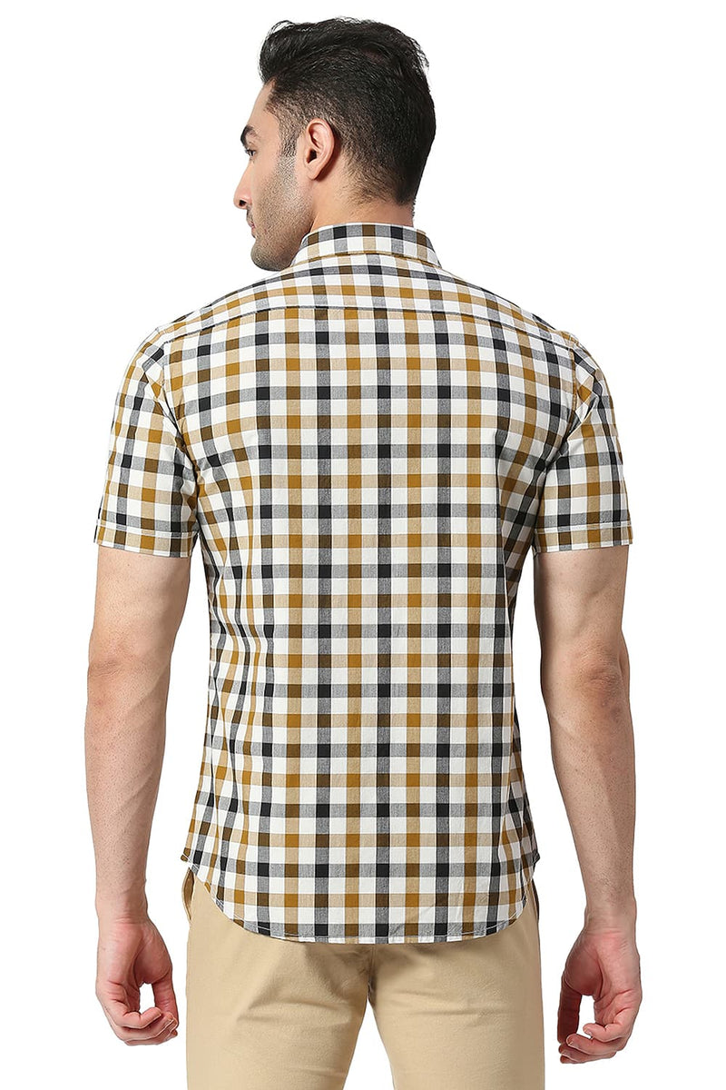 BASICS SLIM FIT COTTON CHECKS HALFSLEEVES SHIRT