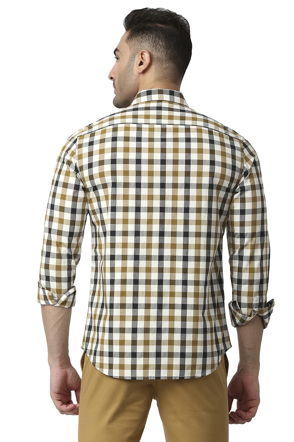 BASICS SLIM FIT COTTON CHECKS SHIRT