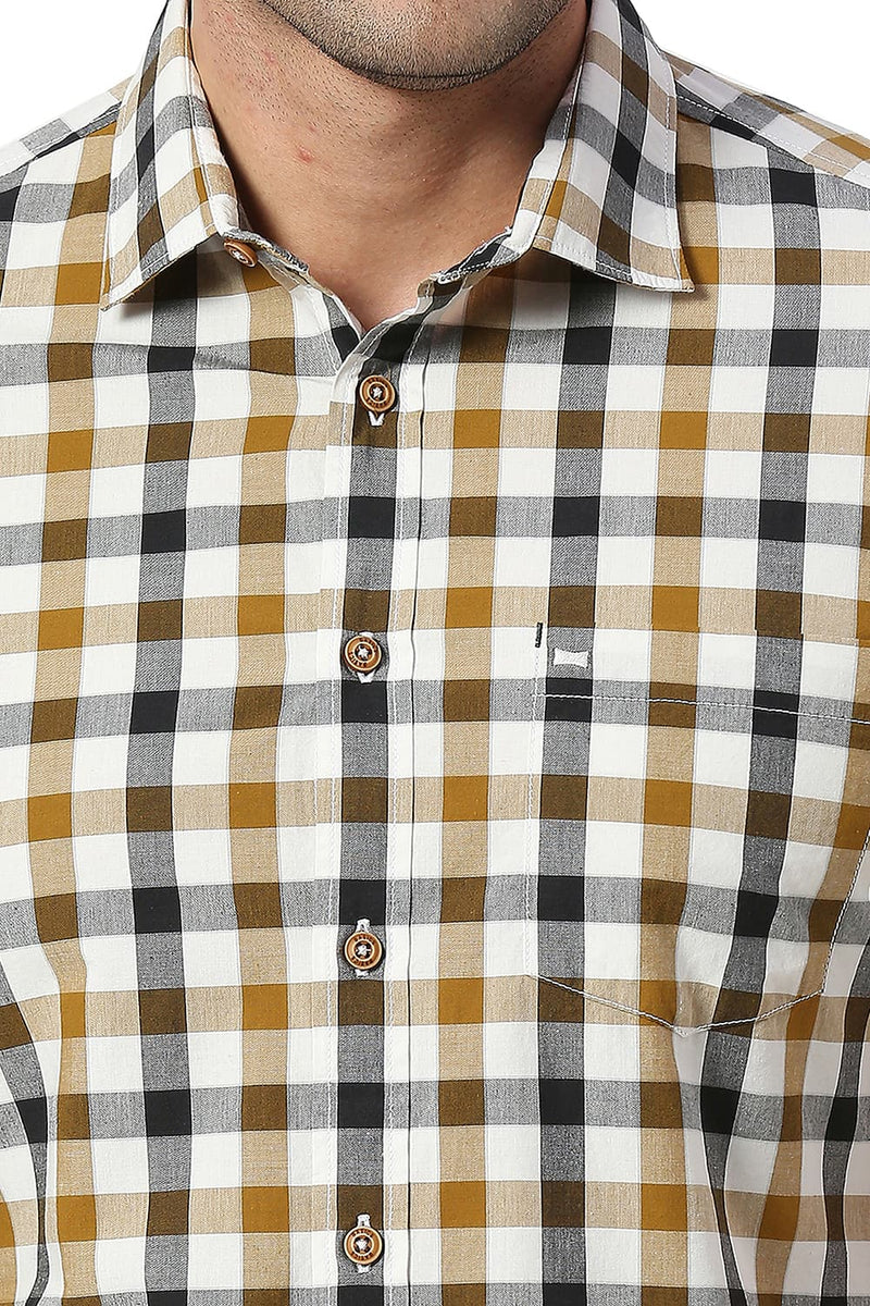 BASICS SLIM FIT COTTON CHECKS HALFSLEEVES SHIRT