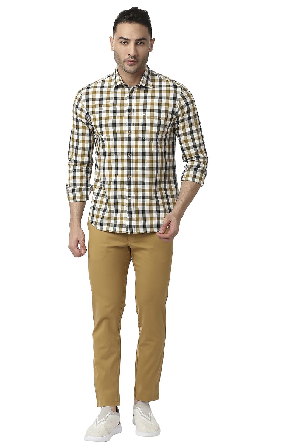 BASICS SLIM FIT COTTON CHECKS SHIRT