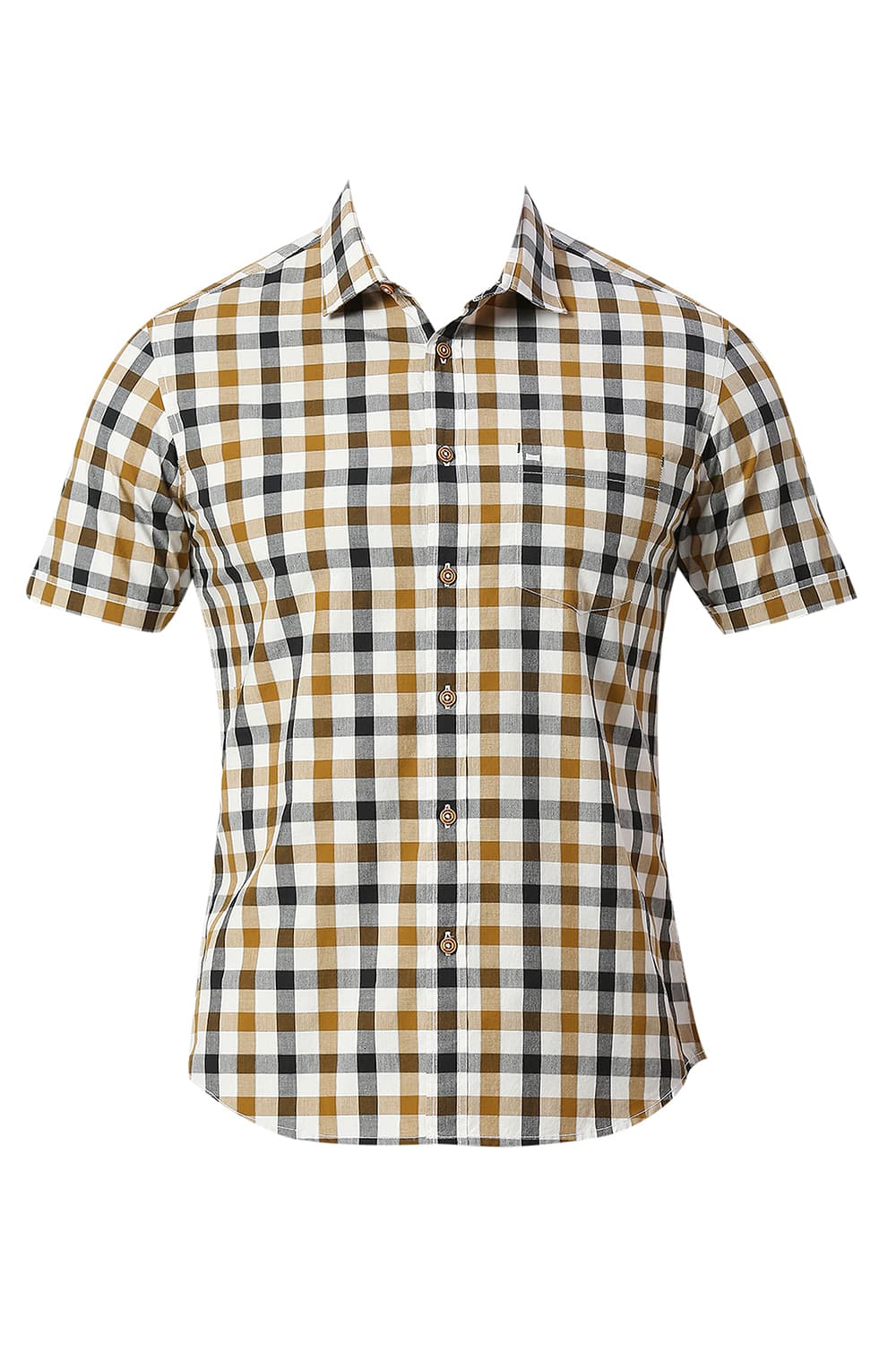 BASICS SLIM FIT COTTON CHECKS HALFSLEEVES SHIRT