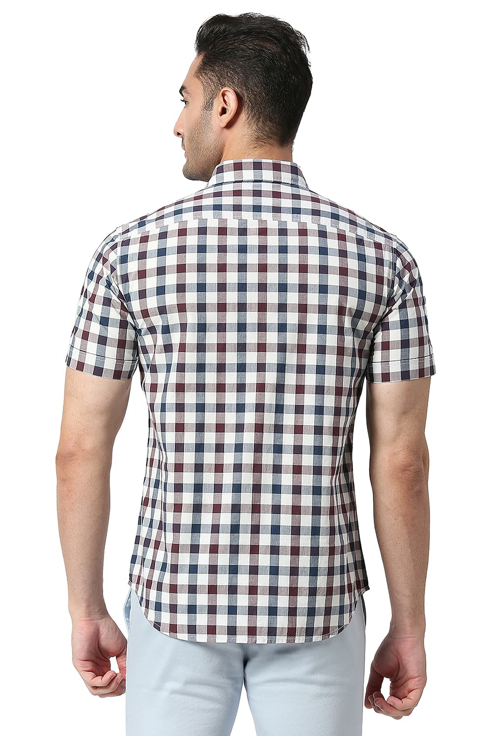 BASICS SLIM FIT COTTON CHECKS HALFSLEEVES SHIRT