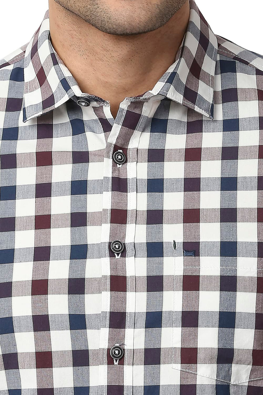 BASICS SLIM FIT TITAN NAVY COTTON CHECKS SHIRT