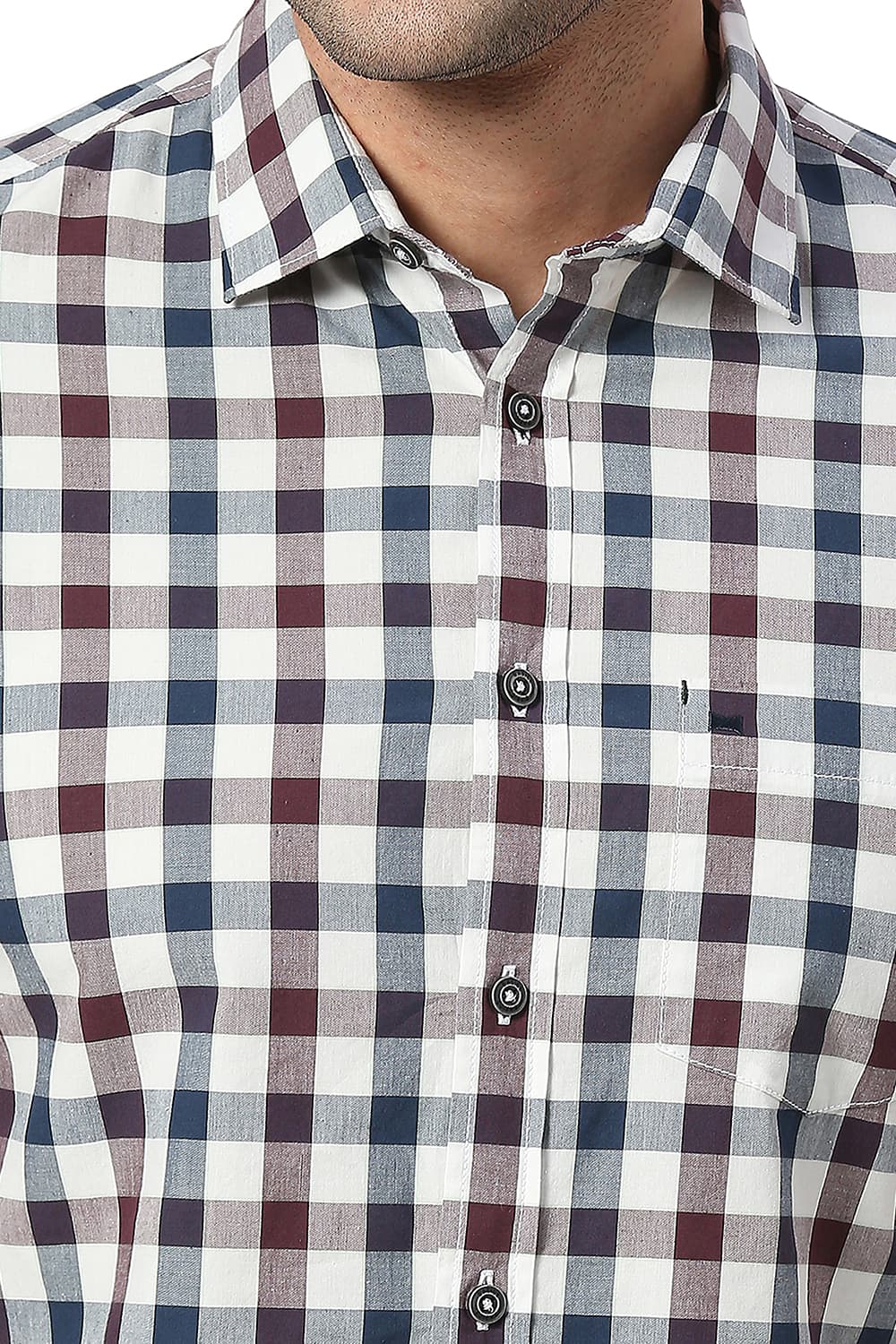 BASICS SLIM FIT COTTON CHECKS HALFSLEEVES SHIRT