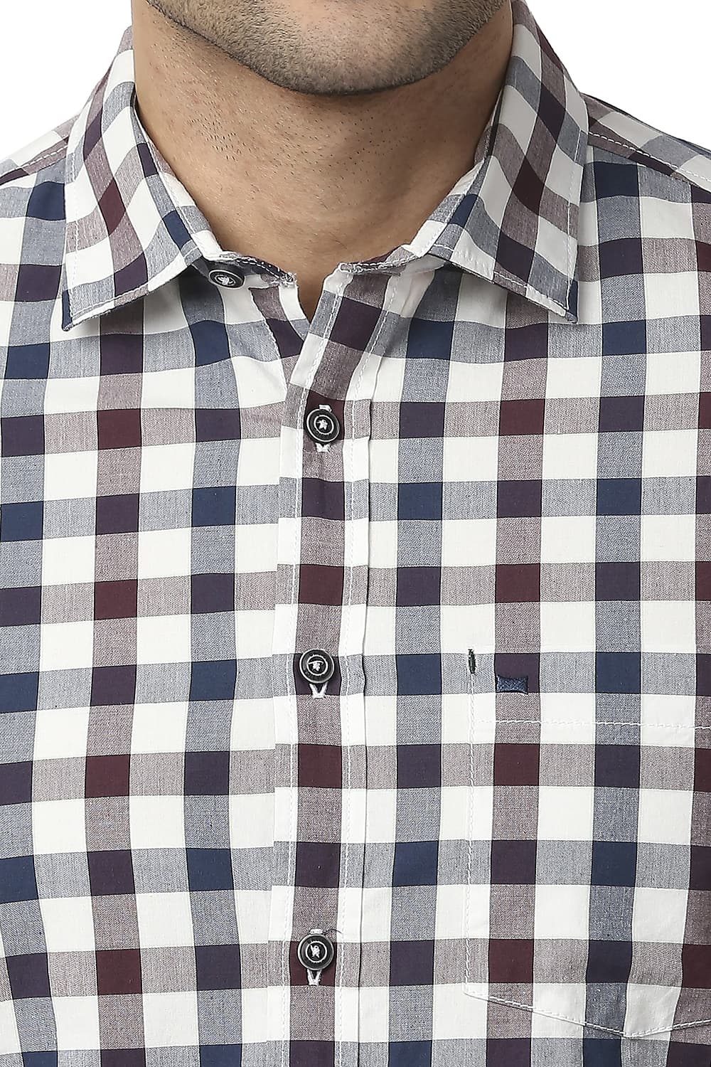 BASICS SLIM FIT COTTON CHECKS SHIRT