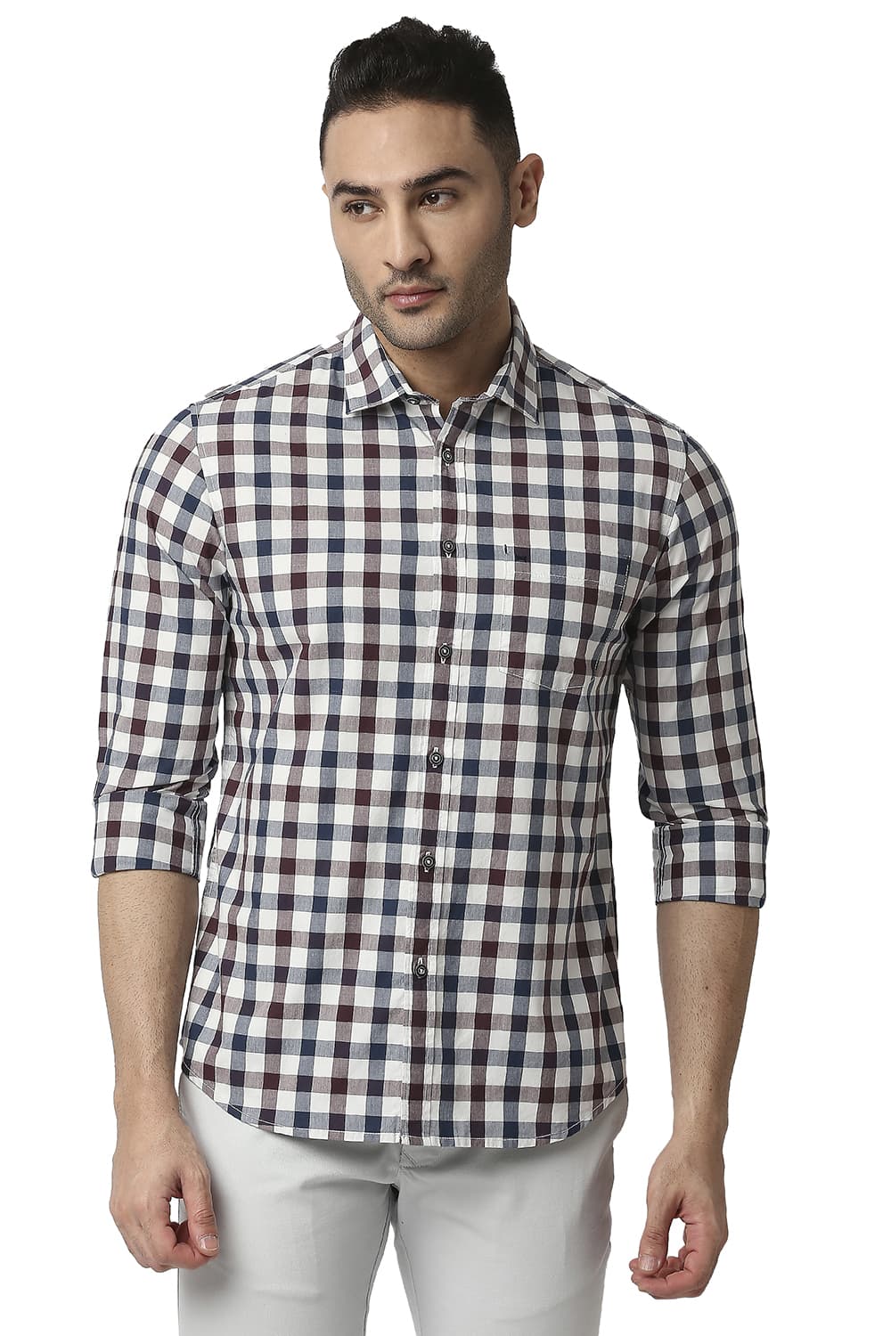 BASICS SLIM FIT COTTON CHECKS SHIRT